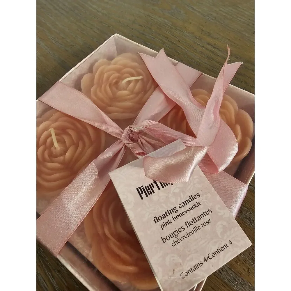 Vintage Pier One‎ Imports Floating Candles Gift Set Of 4 Pink Honeysuckle